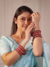 Blooms Kundan Floral Silk Thread Bangle - Red