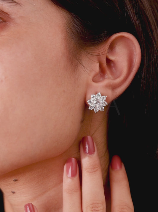 Floral Sparkle CZ Stud Earrings