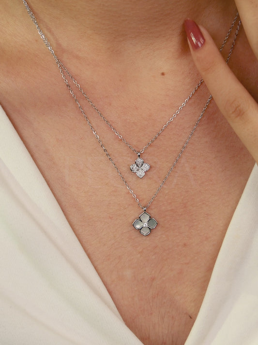Glistening Petals CZ Pendant Chains - Silver