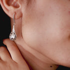 925 Silver Carved Teardrop Dangle Earrings