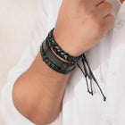 Men’s Layered Black Leather Wrist Stack
