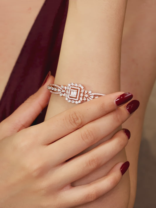 Royal Kada with Square CZ Glam Accents - Rose Gold