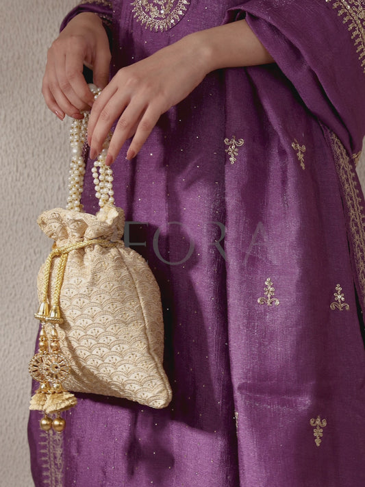 Brocade Potli with Pearl Tassel Handle