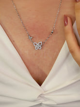 Dual Butterfly CZ Engraved Pendant Necklace
