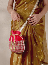 Pearl Trim Zari Bead Potli Bag - Red