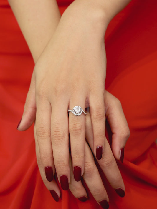 Round CZ solitaire swirl 925 silver ring