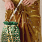 Shine On Studded Stone Potli Bag - Green