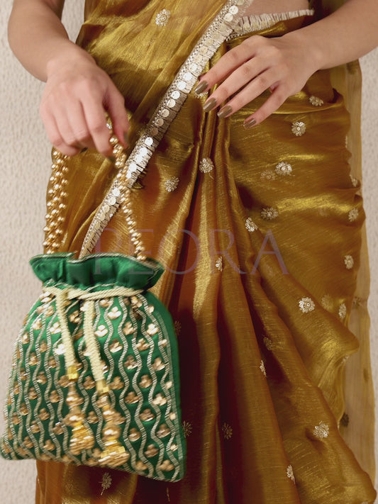 Shine On Studded Stone Potli Bag - Green