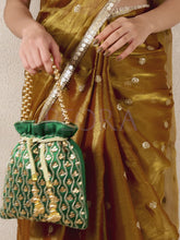 Shine On Studded Stone Potli Bag - Green
