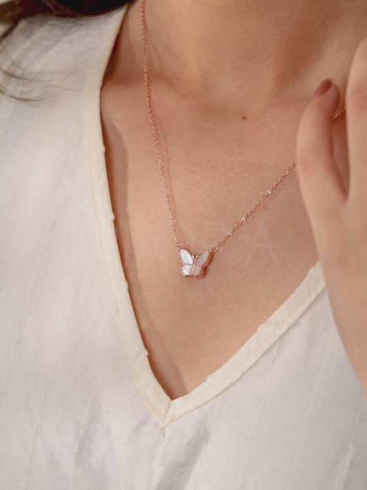 Stylish Flutter CZ Butterfly Pendant Set - Rose Gold