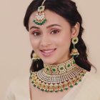 Kundan Pearl Bridal Necklace Set - Green