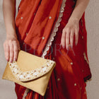 Gilded Glamour Evening Hand Clutch - Light Brown