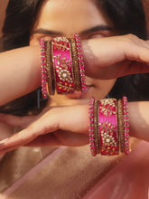 Vibrant Kundan Bangles with Silk Threads - Red