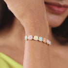 Rainbow Crystal Stone Box Chain Bracelet - Gold - Multi