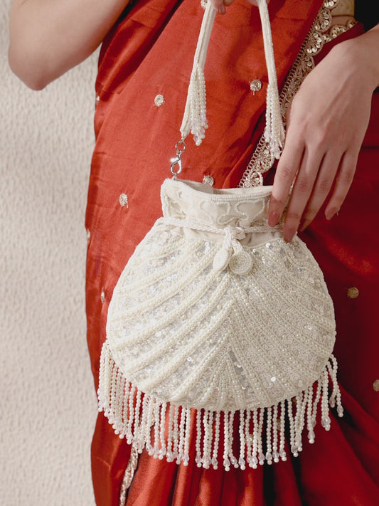 Handcrafted Pearl Potli Styles - White