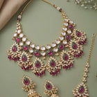 Gold Plated Ruby Kundan Crest Necklace Set