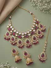 Gold Plated Ruby Kundan Crest Necklace Set