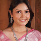 Splendour Kundan Long Necklace Set - Rodium White