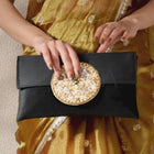 Velvet Midnight Aura Flap Clutch - Black