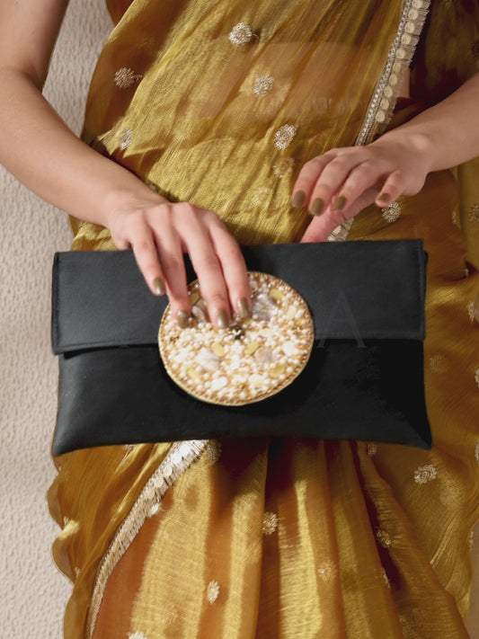 Velvet Midnight Aura Flap Clutch - Black