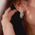 Silver CZ Heart Link Half Hoop Earrings