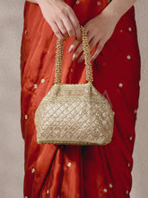 Gold Beaded Handle Embroidered Potli Bag