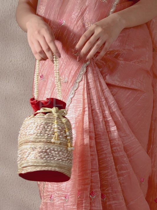 Sequin & Pearl Embellished Potli Bag - Maroon