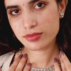 Rustic Elegance Oxidized Necklace Set - Silver - White