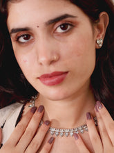 Rustic Elegance Oxidized Necklace Set - Silver - White