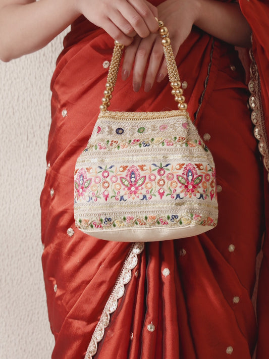 Thread Embroidery Potli with Sequin Motif
