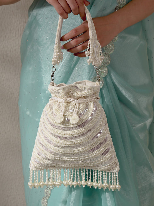 Handcrafted Pearl Potli Styles - White