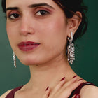 Floral Vine CZ Dangler Earrings - Silver