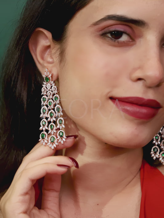 Emerald CZ Cascade Long Earrings