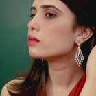 Layered Geometric CZ Drop Earrings - Silver
